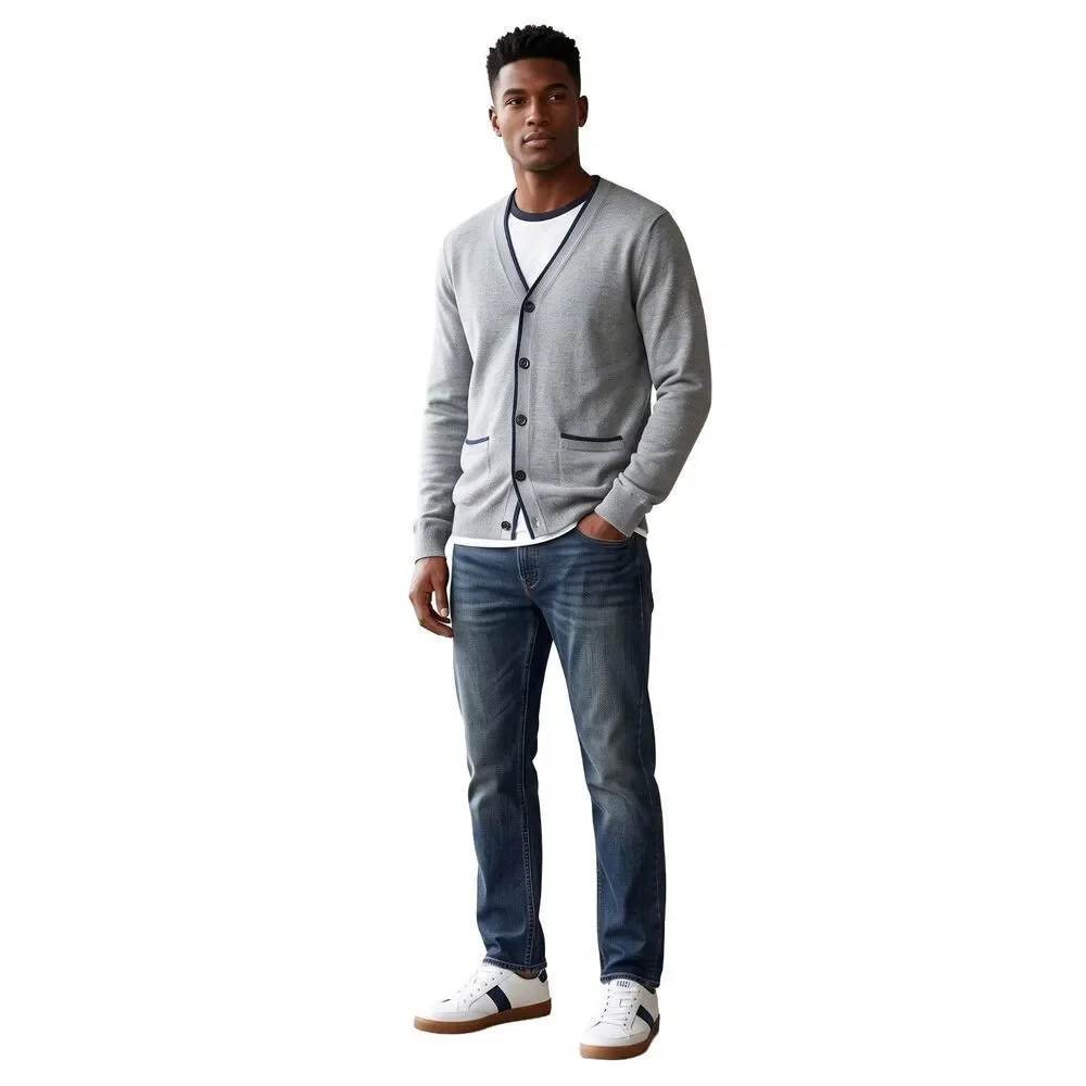GAP Heather Grey Knit Men's Cardigan w/ Contrast Trim Size Medium